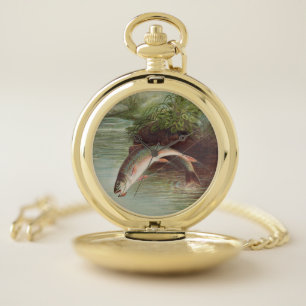 Leaping Brook Trout by Samuel Kilbourne (1874) Pocket Watch
