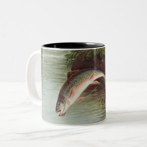 Leaping Brook Trout by Samuel Kilbourne 1874 Two_Tone Coffee Mug