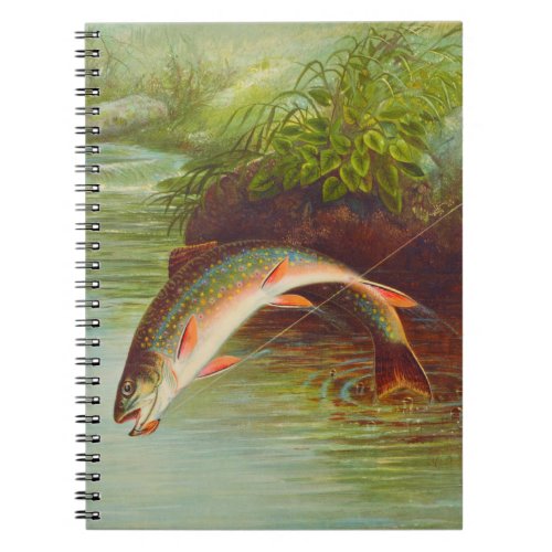 Leaping Brook Trout fish vintage illustrated Notebook