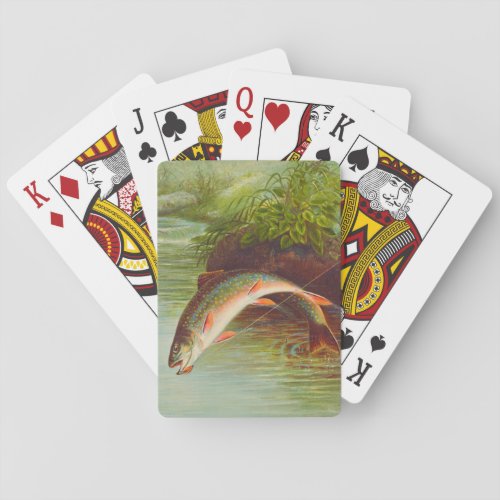 Leaping Brook Trout fish vintage illustrated Playing Cards