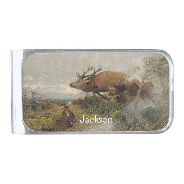 Leaping Buck   Silver Finish Money Clip (Front)