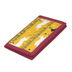 Leaping Bunny Mustard Meadow Pattern Trifold Wallet