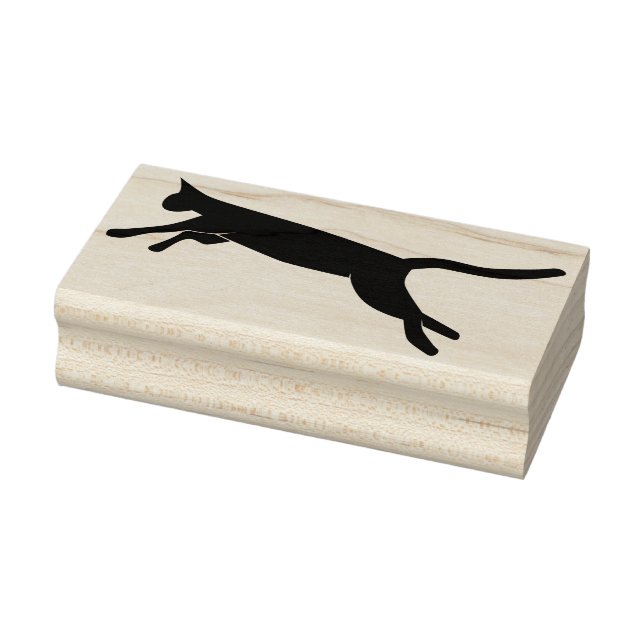 leaping cat silhouette art stamp (Stamp)