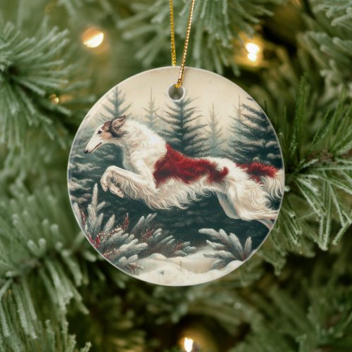 Leaping Christmas Borzoi Ornament
