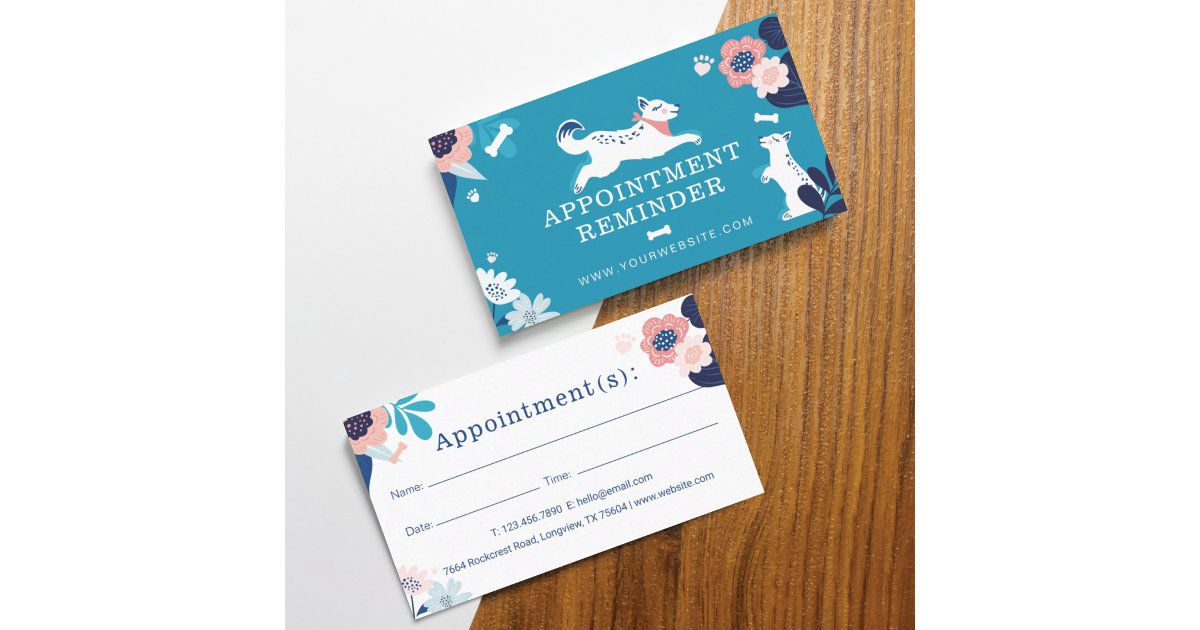 Leaping Dog Floral Pet Care & Grooming Blue Loyalty Business Card -  Moodthology Papery