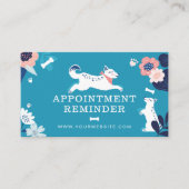 Leaping Dog Floral Pet Care Services Blue Appointment Card (Front)