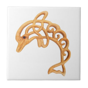 Leaping Dolphin Art, Celtic Knot Wood Carved Image Ceramic Tile