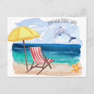 Leaping Dolphin Beach Scene New Address Announcement Postcard