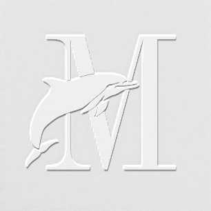 Leaping Dolphin Over Single Bold Initial Monogram Embosser