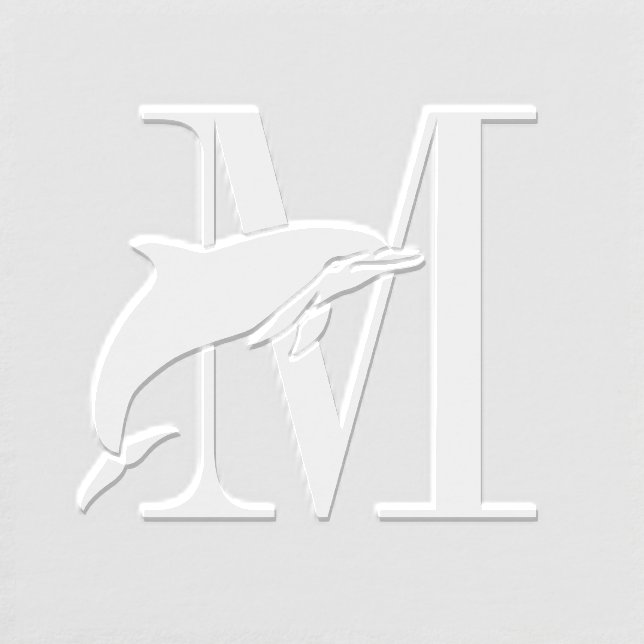 Leaping Dolphin Over Single Bold Initial Monogram Embosser (Design)