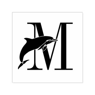 Leaping Dolphin Over Single Bold Initial Monogram Self-inking Stamp