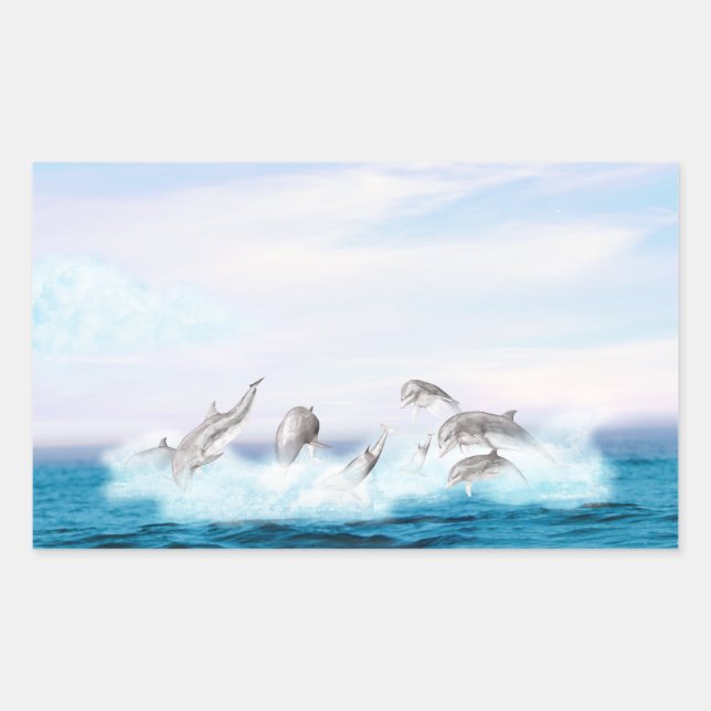 Leaping Dolphins Rectangular Sticker (Front)