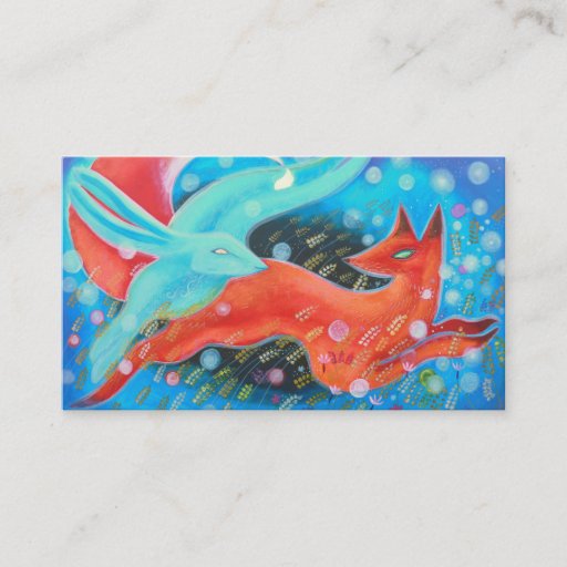 Customizable Leaping Fox with Hare. Business Card Template