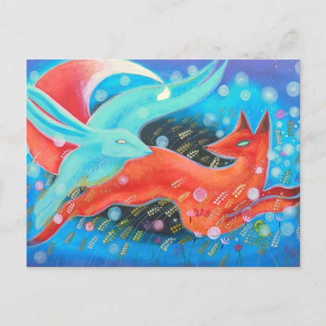 Leaping Fox with Hare. Postcard (Front)