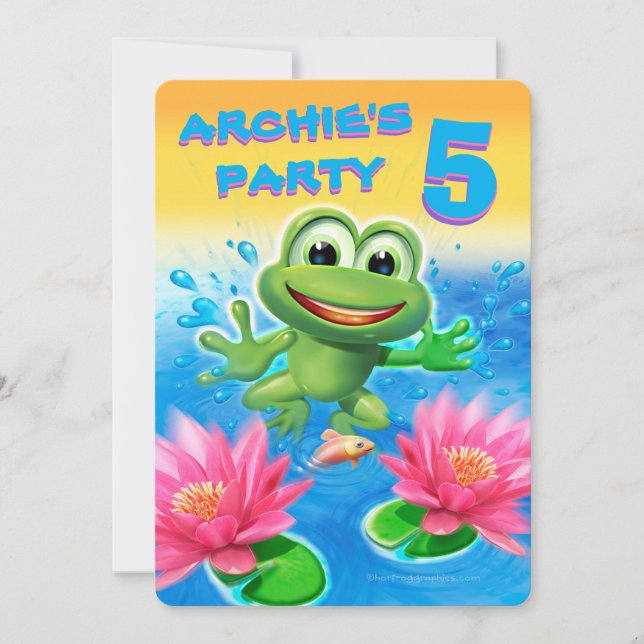 Leaping frog customizable fun birthday invitation (Front)