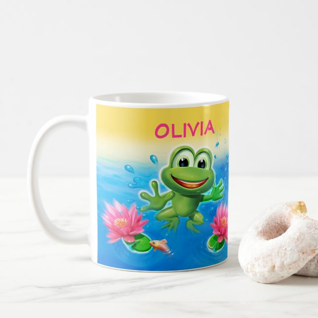 Leaping frog party custom ceramic mug gift (With Donut)