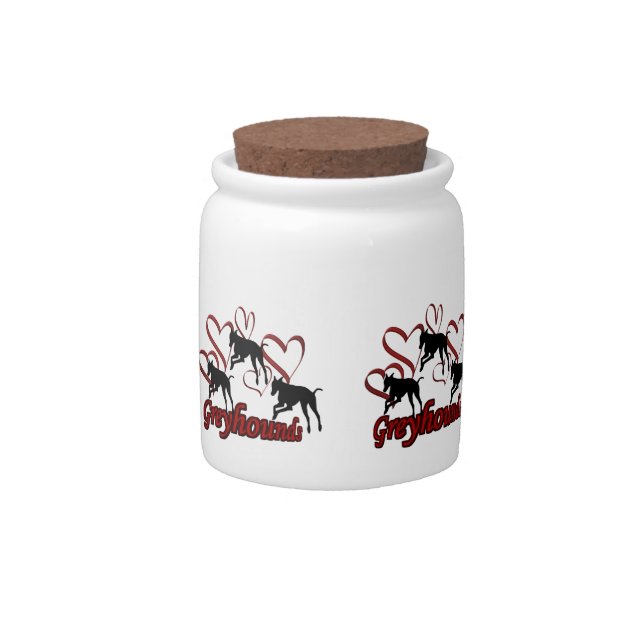 Leaping Greyhounds And Red Hearts Candy Jar (Front)