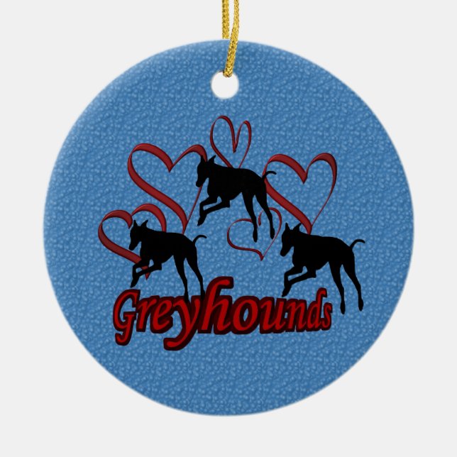 Leaping Greyhounds Hearts Dog Ornament (Front)