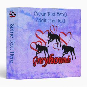 Leaping Greyhounds Red Hearts Personalized 3 Ring Binder