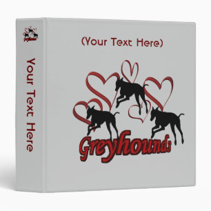 Leaping Greyhounds Red Hearts Personalized 3 Ring Binder