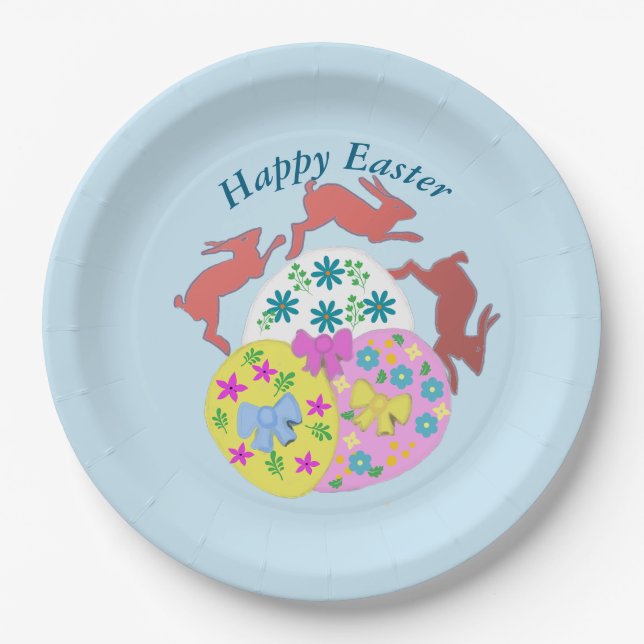 Leaping Hares Easter Paper Plates (Front)
