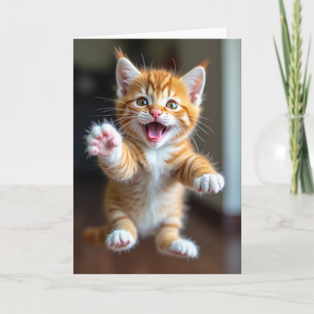 Leaping Kitten Birthday Card (Front)