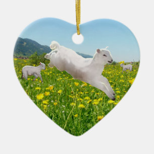 Leaping Lambs Easter Ceramic Ornament