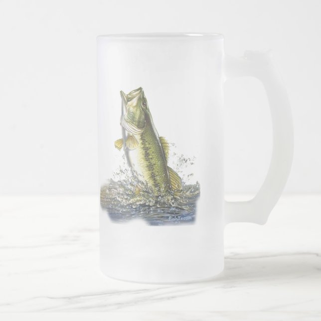 Leaping largemouth bass frosted glass beer mug (Right)