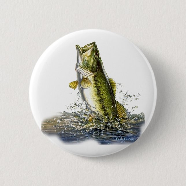 Leaping largemouth bass pinback button (Front)