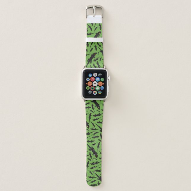 Leaping Lizard Reptile Bright Green Gecko Apple Watch Band (Front)