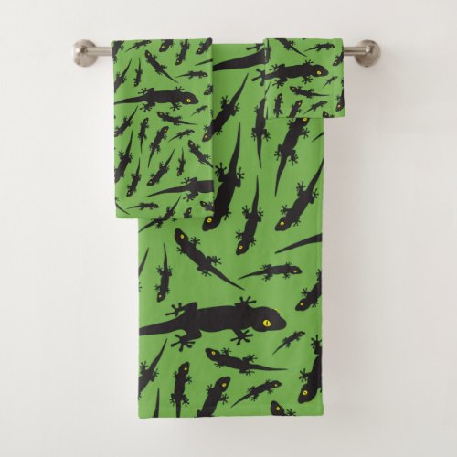 Leaping Lizard Reptile Bright Green Gecko Bath Towel Set