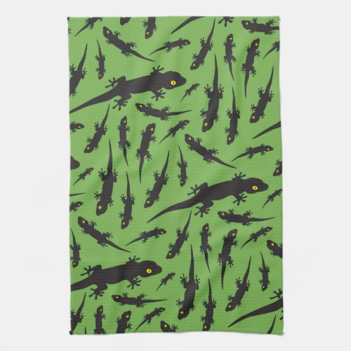 Leaping Lizard Reptile Bright Green Gecko Kitchen Towel