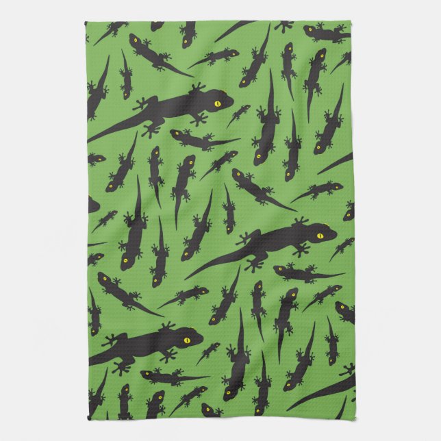 Leaping Lizard Reptile Bright Green Gecko Kitchen Towel (Vertical)