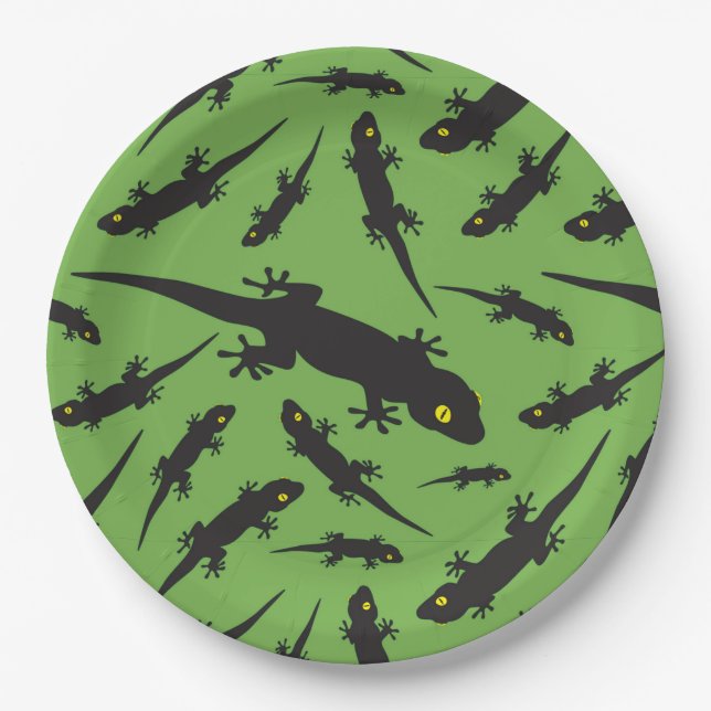 Leaping Lizard Reptile Bright Green Gecko Paper Plates (Front)
