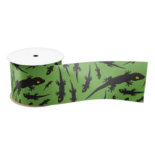 Leaping Lizard Reptile Bright Green Gecko Satin Ribbon