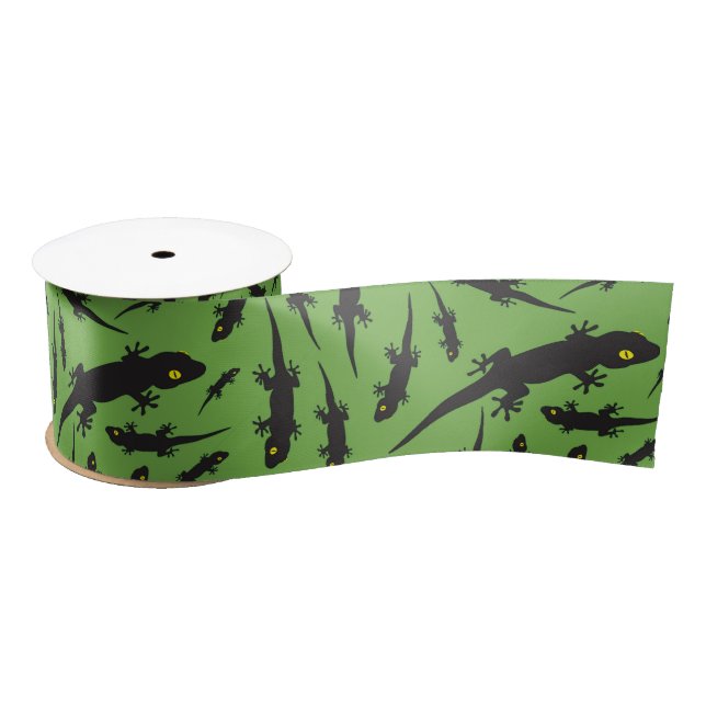 Leaping Lizard Reptile Bright Green Gecko Satin Ribbon (Spool)