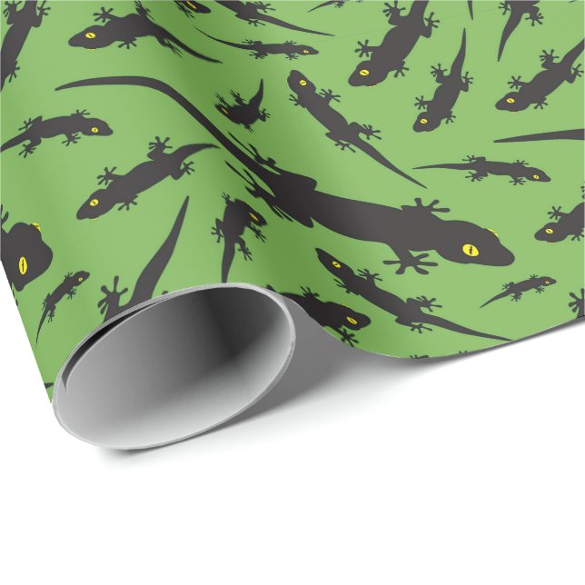 Leaping Lizard Reptile Bright Green Gecko Wrapping Paper (Roll Corner)