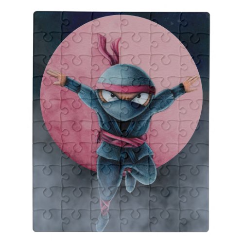Leaping Ninja Red Moon Jigsaw Puzzle