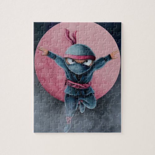 Leaping Ninja Red Moon  Jigsaw Puzzle