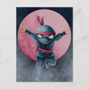 Leaping Ninja Red Moon  Postcard