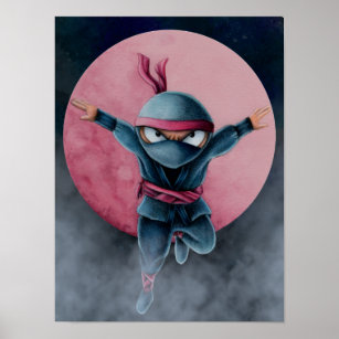 Leaping Ninja Red Moon  Poster
