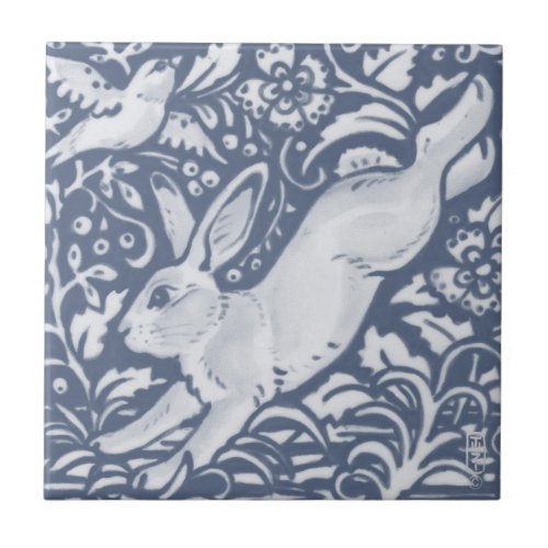 Leaping Rabbit Blue White Botanical Dedham Delft C Ceramic Tile