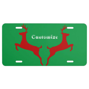 Leaping Red Deer Snowflakes Thunder_Cove License Plate
