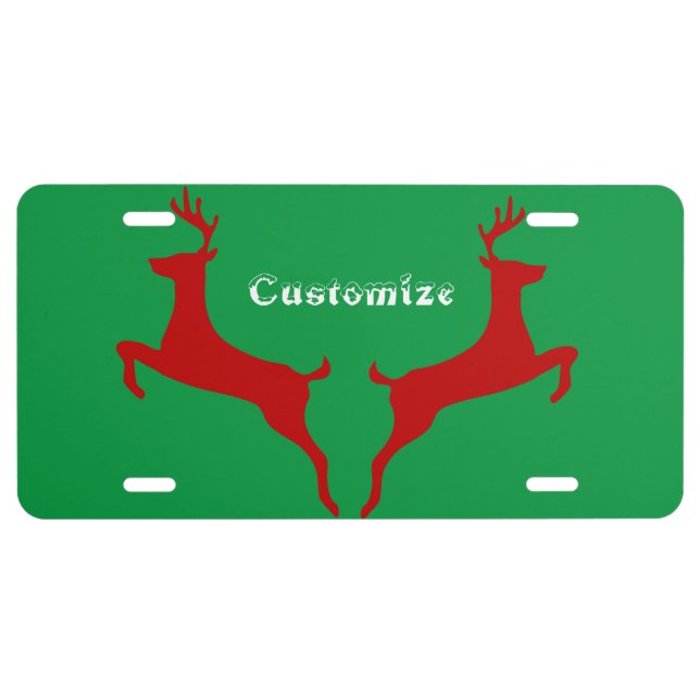 Leaping Red Deer Snowflakes Thunder_Cove License Plate (Front)