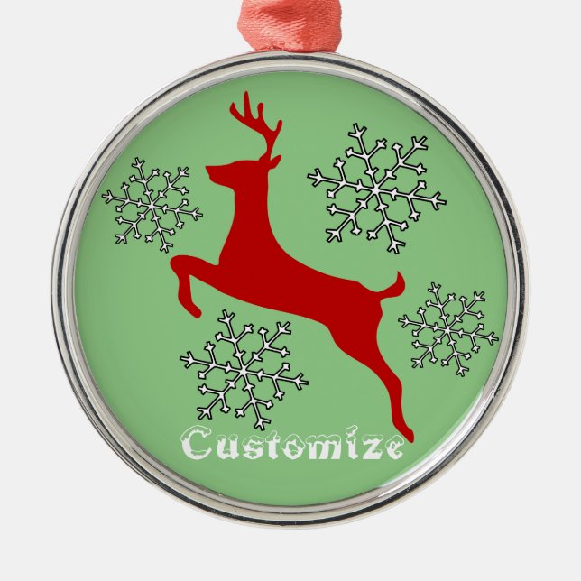 Leaping Red Deer Snowflakes Thunder_Cove Metal Ornament (Front)