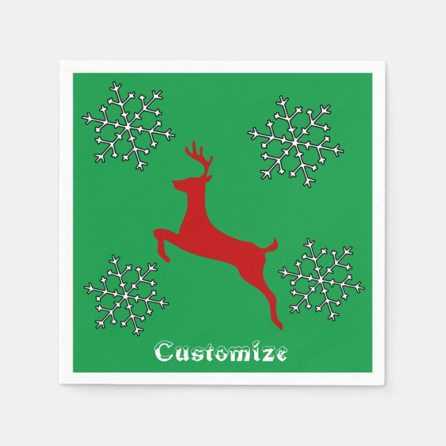 Leaping Red Deer Snowflakes Thunder_Cove Napkins (Front)