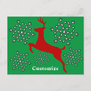 Leaping Red Deer Snowflakes Thunder_Cove Postcard