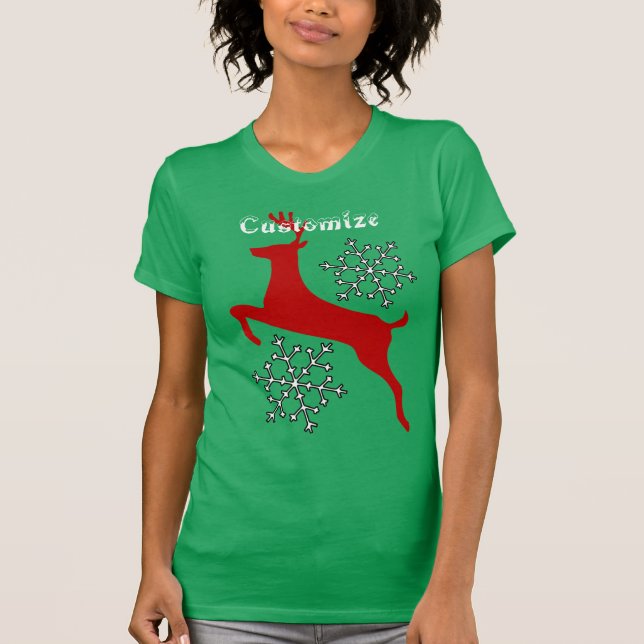 Leaping Red Deer Snowflakes Thunder_Cove T-Shirt (Front)