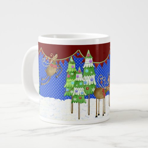 Leaping Reindeer Christmas Tree Pennant Banner Mug