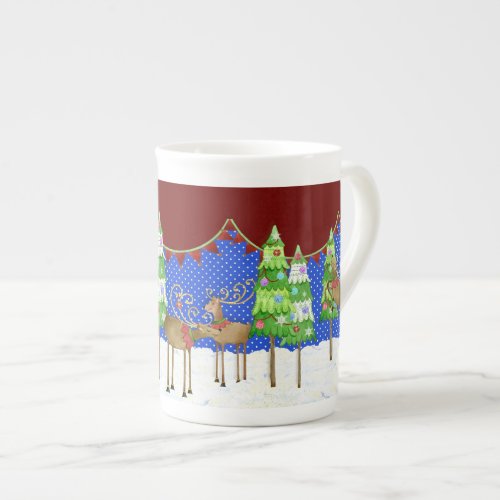 Leaping Reindeer Christmas Tree Pennant Banner Mug